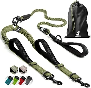 SparklyPets Double Dog Leash for 2 Dogs – Rope Bungee Dual Leash for Medium and Large Dogs with Padded Handles & Tangle Free-Range Green