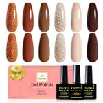 Yueshop Brown Gel Nail Polish- 6 x 8ml Nude Brown Glitter Autumn Gel Nail Polish Set Soak Off UV Gel Nail Varnish Manicure Nail Art Kit For Christmas,Thanksgiving