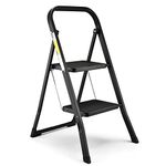 Soctone 2 Step Ladder, Lightweight Folding Step Stools for Adults with Anti-Slip Pedal, Portable Sturdy Steel Ladder with Handrails, Perfect for Kitchen & Household, 330 lbs Capacity, Black