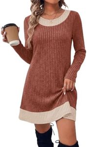 Long Sleeve Dress for Women Fall Fashion Dresses Casual Caramel Apricot XL