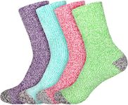 BambooMN Women's Extra Large Soft Fuzzy Warm Cozy Comfy Fuzzy Plush Cute Solid Slipper Socks - Assortment D - 4 Pairs