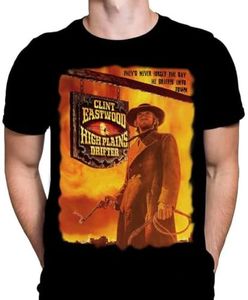 Wild Star Hearts High Plains Drifter Mens T-Shirt Western Print, Black Cotton T-Shirt, Movie Poster Tee