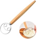 Generic Danish Dough Whisk, Double-lapped 13 Inch Steel Mixer with Wooden Handle, Perfect for Bread, Pizza, Cake, and Biscuits, Dough Whisk for Sourdough, Baking and Mixing