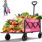 Overmont Collapsible Portable Wagon Cart - Ultra-Compact Folding Design - 100L Utility Beach Wagon with Flexible Tailgate Removable All-Terrain Wheels - 220LBS for Camping Garden Shopping Sports