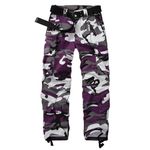 Women's Cotton Casual Military Army Cargo Combat Work Pants with 8 Pocket, Purple Camo, 4