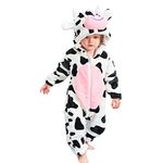 LOLANTA Infant Toddler One Piece Romper Cow Costume Fleece Animals Jumpsuits Holiday Birthday Gift (Cow, 30-36 Months)