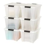 IRIS USA, Inc TB-28 32 Quart Stack & Pull Box, Multi-purpose Storage Bin, 6 Pack, Pearl