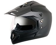 Vega Off Road ISI Certified Matt Finish Full Face Dual Visor with Peak Helmet for Men and Women Outer Clear Visor and Inner Smoke Sun Visor(Dull Black, Size:L)