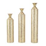 Deco 79 Metal Tall Distressed Metallic Vase with Growing Vine Pattern, Set of 3 34", 29", 25" H, Gold