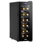 Baridi Black 12 Bottle Wine Fridge Cooler, Super Quiet 25dB, Touch Control, LED - DH73