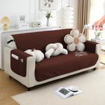 HOKIPO Polyester Blend Water Repellent + Waterproof Quick Dry Sofa Cover Mat for 3 Seater Sofa with Pockets on Armrest Cover - Brown (NEW2-5206-BR)