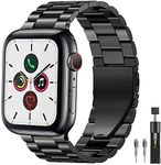 PUGO TOP Strap Compatible With Apple Watch Ultra 2/Ultra 49mm Series 9/8/7/6/SE/5/4/3/2/1, Stainless Steel Metal Replacement Band with Folding Clasp for Apple Watch 42mm/44mm/45mm/49mm- Black