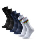 DANISH ENDURANCE Performance Crew Cycling Socks, Cushioned Bike Socks, 3 Pack for Men and Women, Multicolour: 1 x Stripes, 1 x Black, 1 x Blue, 9-12