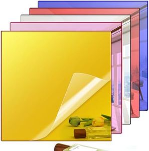 Adrattnay Acrylic Mirror Sheets 1/8“, 5Pcs 12 x 12in Acrylic Mirror Sheets 3 mm for Laser Cutting, Red, Gold, Silver, Rose Gold, Blue Glossy Mirror Acrylic Sheet for DIY Crafts with Protective Film