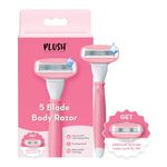 Plush 5 Sweden Steel Blade Razor for Women | Reusable Body Razor with Aloe Vera Lubricating Strip | Pivoting Head | 1 Extra Cartridge | Irritation-Free, Easy & Safe, No Bumps | Ideal for All Skin Types