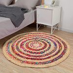 THE HOME TALK Natural Handcrafted Braided Round Jute Rug- 3 FT |Traditional Carpet for Living Room,Kitchen,Entryway,Bedroom,Dining Room|Rustic Bohemian Decor| Anti-Skid Carpets for Centre Table