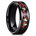 King Will Mens 8mm Black Tungsten Carbide Wedding Ring Red and Gold Foils Inlay Tungsten Ring Wedding Band Beveled Edge O (7.5)