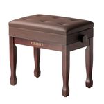 FILISITE Adjustable Height Piano Bench Stool PU Leather Cushion Wooden Keyboard Seat with Music Storage (Brown)