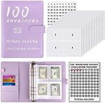 Vodolo 100 Envelopes Money Savings Challenge Book, Budgeting Binder and Cash Saving Kit with Pouches, Family Emergency Binder (Purple)