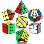 Roxenda Speed Cube Set, Speed Cube Bundle of 2x2 3x3 4x4 Megaminx Windmill Mirror Cube and Pyramid Cube Smoothly Magic Cubes Collection for Kids & Adults [7 Pack]