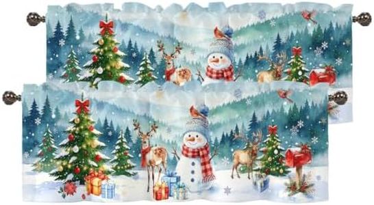 Christmas Snowman Curtain Valance for Windows 2 Pack, Elk Pattern 54x18 in