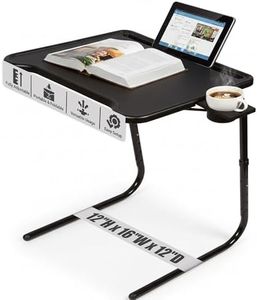 Table-Mate Ultra Folding TV Tray Table and Cup Holder, Adjustable to 6 Heights and 3 Angles with Device Holder (Black)