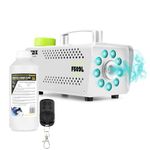 Fuzzix F509LW Party Smoke Machine with RGB LED Lighting, Wireless Remote Control and 1L BeamZ Eco-Friendly Fog Fluid for Parties and Halloween Events