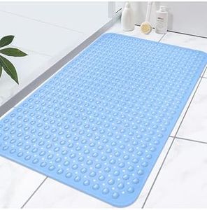 Extra Large Shower Mat, Yonala 47.2 x 31.5 Inch Non Slip Shower Mats for Inside Shower with Drain Hole and Suction Cups, Soft Trimmable TPE Anti Slip Shower Mat for Walk in Shower Stall, Heavy Mat