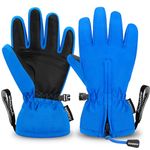 Andake Kids Ski Gloves Ages 2-10 Waterproof Winter Snow Gloves Warm Easy-to-Wear with Zippers for Children Unisex Boys and Girls Blue,5-8Y