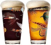 Greenline Goods – Fly Fishing Glass Set for Fisherman and Outdoorsman – Fly Lure Themed 16 oz Drinking Glass Set of 2