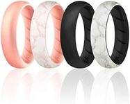 ROQ Silicone Rings for Women, Breathable Silicone Rings, Sets of 4 Bands, Unique Silicone Wedding Ring for Women, Medical Grade Silicone Rubber Band - Black, Rose Gold, Marble Colors - Size 5