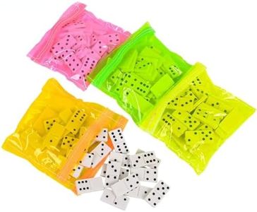 Playbees Domino Game Set Pack of 12 Each Bag includes 28 Pieces of Dominoes Set Comes with Colorful Bags Neon Pink Yellow Green and Orange - Awesome Party Favor, Educational Toys Adults & Teens