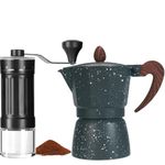 STAR WORK Manual Coffee Grinder & Moka Pot Combo – Portable Hand Crank Mill with Adjustable Coarseness + Espresso Maker for Authentic Fresh-Brewed Coffee. (Manual Coffee Grinder + Moka Pot)