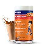 Gritzo SuperMilk Overall Growth (7-12y Boys), 9g Protein Powder (Double Chocolate, 400g) | Zero Refined Sugar, 21 Vitamins & Minerals