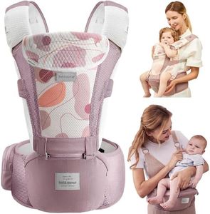 Bebamour Mesh Newborn Baby Carrier Front and Back Carry Baby Newborns to Toddler Baby Hip Carrier (Flower Pink)