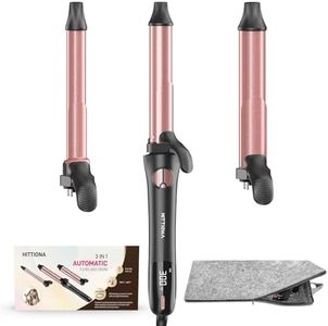 Rotating Curling Iron - 3 in1 Automatic Curling Iron with Interchangeable Curling Wand, 3/4, 1 1/4, 1 Inch Curling Iron for Lasting Beach Waves, Adjustable Temp, Instant Heat, Dual Voltage (Rose Gold)