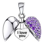 LSDesigns I Love You Heart Charms 925 Sterling Silver Purple Pendant Bead fits Pandora Moments Women's Charm Bracelet & Necklace Gift for Her Wife Mum Mothers Day