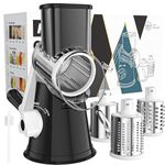 Rotary Cheese Grater Cheese Shredder - Cambom Kitchen Manual Cheese Grater with Handle Vegetable Slicer Nuts Grinder 3 Replaceable Drum Blades and Strong Suction Base Free Cleaning Brush