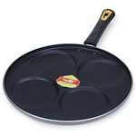 Anjali DUPB4 Diamond Aluminium Dura Big Non Stick Uttappa Tawa (4-Cavities) with Handle for Mini Uttappa, Mini Pancake Maker, Mini Crepe pan, Idli pan Multi Snack Maker-Black