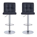 Bar Stools, Height Adjustable Cuban Bar Chairs Synthetic Leather 360° Swivel Kitchen Stool with Backrest and Footrest for Breakfast Bar, Counter, Kitchen and Home Barstools (Black, Set of 2 Stools)