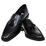 HX London Formal Slip-On with Tassel Loafers Shoe for Men Black, Size_8