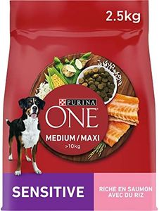 PURINA ONE Medium/Maxi >10kg | Adultes | Sensitive | Croquettes Riches en Saumon pour Chiens| Sac de 2,5kg