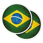 Vinyl Round Stickers (Set of 2) 10cm - Distressed Brazilian Flag Brazil for Laptops, Tablets, Luggage, Scrap Booking, Fridges #56003