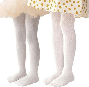 Miipat Baby Girl Tights Toddler Footed Leggings Mesh Lace Stockings 2 Pack Little Kids Hollow Pantyhose(WhiteGreyDiamondLace,18-24M)