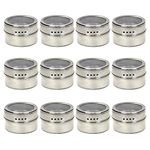 12 Pack Magnetic Spice Tins Multi-Purpose Storage Tin, Clear Top Lid with Sift or Pour, Magnetic on Refrigerator and Grill.