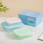 Nestasia Set of 3 Borosilicate Glass Containers with Lids | Microwave & Freezer Safe Airtight Glass Tiffin Box | Perfect for Leftovers, Baking Dish & Food Storage (400ml, 600ml & 1000ml)