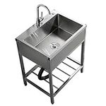 Movable Utility Sink Laundry Tub,Stainless Steel Sink, Single Bowl Commercial Restaurant Kitchen Washing Station Set with Faucet, for Garage,Restaurant,Kitchen,Laundry Room,Outdoor ( Size : 50*40*80cm