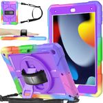 BMOUO iPad 9th Generation Case, iPad 8th/7th Generation Case, iPad 10.2 Case,Hybrid Shockproof [360 Rotating Stand] [Hand Strap] [Pencil Holder] Kids Case for New iPad 10.2" 2021/2020/2019 - Purple