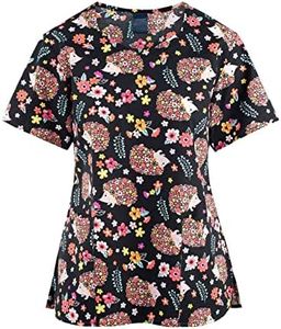 Animal Print Scrub Tops with Pockets - Women's Cute Printed Scrub Shirts
