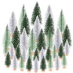 36 PCS Miniature Christmas Tree Small Artificial Miniatures Sisal Snow Frost Trees, Diorama Models, Micro Scenery Landscape Architecture Trees for Christmas Crafts Tabletop Decor